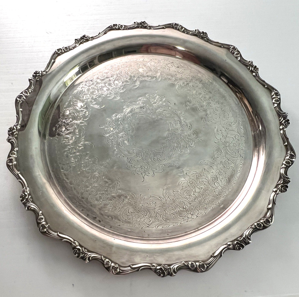 Silver Plate Round Decoratative Tray 15" Traditional Decorative Wedding Party